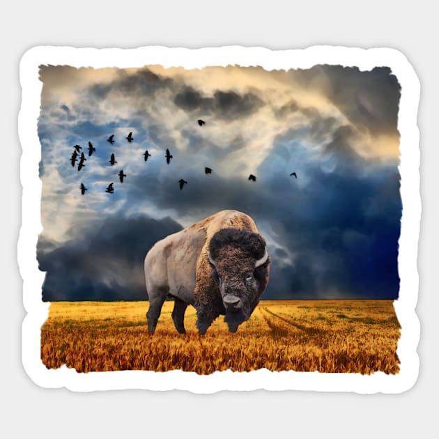 Buffalo On The Plains Sticker by PhotoArts